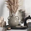 Modern Decorative Ornament Set With Vase Dried Pampas Grass Diffuser Clock And Books 3d model