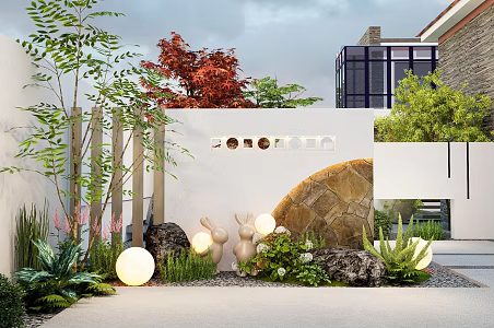 Modern cream landscape wall landscape background wall fence screen partition 3d model