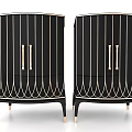 Elegant Black Decorative Cabinet With Gold Trim Double Doors And Tapered Legs