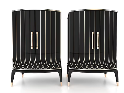 Elegant Black Decorative Cabinet With Gold Trim Double Doors And Tapered Legs 3d model