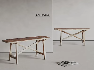 Poliform Stools With Wooden Top And Cross Leg Design In Modern Interior 3d model
