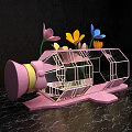 Unique Transparent Bottle Shaped Frame With Colorful Flowers On Pink Base