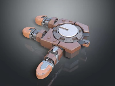 Mechanical Robotic Device Featuring Multiple Arms Brown Orange Parts And Central Silver Disc 3d model