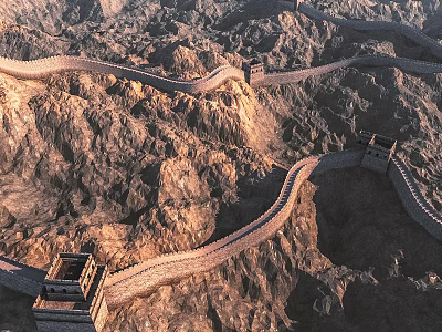 Majestic Great Wall Scenic Landscape Winding Through Rocky Mountainous Terrain With Ancient Watchtowers 3d model