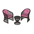 Black Rattan Single Sofa with Pink Cushions and Round Rattan Side Table