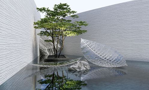 Modern City Sculpture Stone Waterscape Landscape Tree 3d model