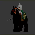 Lego Knight Figure Riding Black Horse With Silver Helmet And Spear