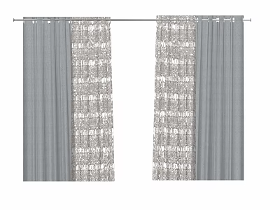 Modern Gray Curtains With White Patterned Inner Layer For Home Decor 3d model