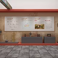Cultural Museum Interior Featuring Exhibition Boards Display Cabinets And Traditional Artifacts On Stone Tile Floor