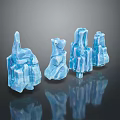 Wood Stone Decorative Pieces In Blue Color With Various Shapes And Reflections On Black Background