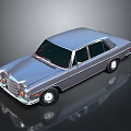 Classic Silver Vintage Sedan With Four Doors Dark Windows White Wheels On Reflective Background
