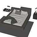 Double Bed Bedding Carpet Bedside Table 3d model