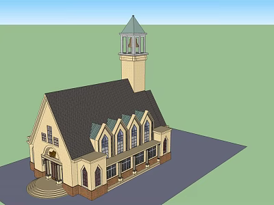 Ancient Classical Building With Tower Gabled Roof Arched Windows And Steps 3d model