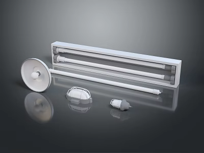 Modern White Lighting Fixture Set With Ceiling Lights Tube Lights And Lamp Bases 3d model