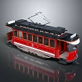 Vintage Red Tram With Black Roof And Long Windows Design