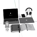 Apple Devices Workspace Setup With Laptop Tablet iPhone AirPods Watch Notebook And Coffee Cup