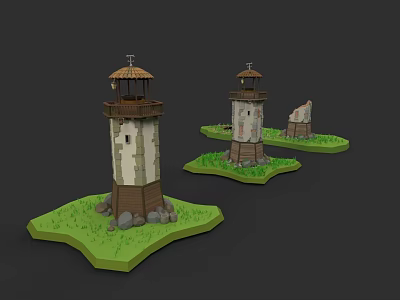 Garden Landscape Featuring Lighthouse Models with Green Grass and Various Conditions on Grass Bases 3d model