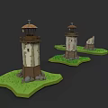 Garden Landscape Featuring Lighthouse Models with Green Grass and Various Conditions on Grass Bases