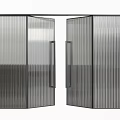 Modern Open Double Doors With Ribbed Glass Panels And Black Frame 3d model