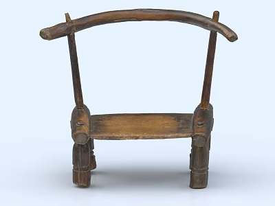 Handcrafted Wooden Stool With Simple Structure And Natural Wood Material 3d model