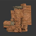 Layered Red And Gray Rock Formation 3D Model With Mossy Patches