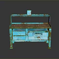 Rustic Blue Desk With Wooden Top And Rusted Metal Frame Drawers