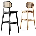 Modern Black Bar Stool With Woven Backrest And Wooden Frame Design