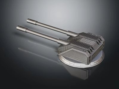 Twin Barrel Metallic Weapon Structure With Circular Base And Reinforced Design 3d model