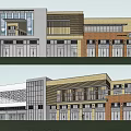 Modern Commercial Complex Exterior Design With Glass Curtain Wall And Geometric Facade