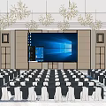 Modern Conference Room Interior With Large Projection Screen Arranged Chairs And Chandeliers