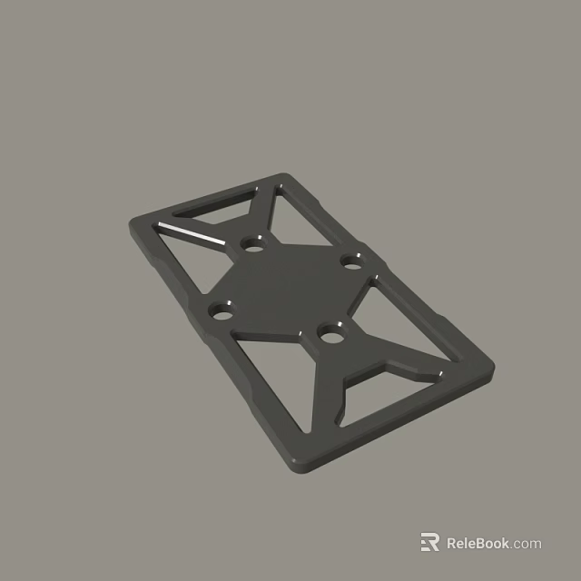 Gray Square Mounting Bracket With Geometric Cutout Design And Holes 3d model 