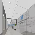 Modern Office Front Desk Reception With Marble Wall Company Logo And Reception Counter