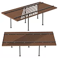 Outdoor Wooden Canopy With Modern Slatted Design And Metal Support Legs For Patio