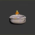 Cute Cartoon Lizard Bath Toy In Pink Bathtub With Yellow Duck And Water Tap