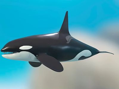 Black And White Orca With Dorsal Fin Swimming In Blue Water 3d model