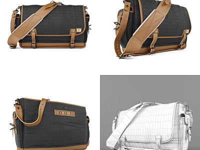 Stylish Black Bag With Brown Leather Strap And Structured Design Details 3d model