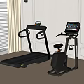 Modern Home Gym Treadmill and Stationary Bike with Digital Screens in Elegant Interior