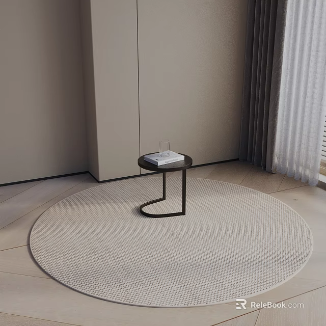 Modern Black Metal Z Shaped Side Table With Book And Glass On Round Light Rug 3d model 