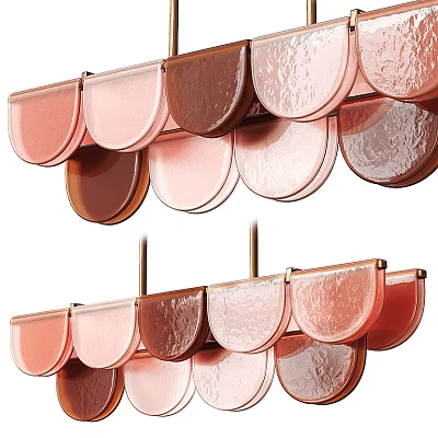 Modern Artistic Chandelier with Scalloped Pink And Brown Glass Shades Creating Elegant Lighting Fixture 3d model
