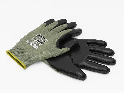 Green Knitted Work Gloves With Black Palm For Protective Use And Comfort 3d model