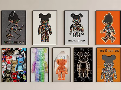 BE@RBRICK Collectible Figures And Framed Posters With Colorful Artwork And Various Designs 3d model