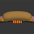 Delicious Hot Dog With Soft Bun Pink Sausage Yellow Sauce And Striped Topping