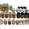 Assorted Jars With Lids Holding Various Ingredients Like Beans And Spices In Different Colors And Materials