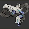 Futuristic Sci Fi Weapon With Metallic Frame Blue Glowing Orbs And Mechanical Joints