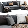 Modern Cozy Gray Sectional Sofa With Various Colored Pillows And Soft Throw Blanket 3d model