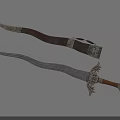Ornate Historical Sword With Engraved Blade Intricate Hilt And Decorative Scabbard