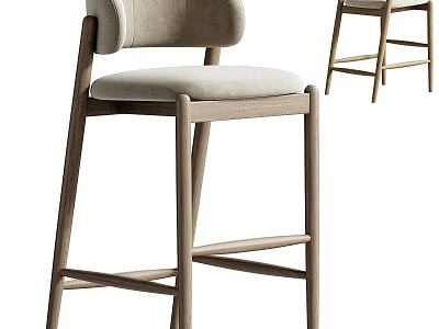 Elegant Modern Bar Stool With Wooden Frame Upholstered Seat And Backrest 3d model