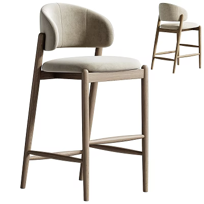 Elegant Modern Bar Stool With Wooden Frame Upholstered Seat And Backrest 3d model