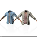 Mannequins Wearing Blue Shirt With Gray Inner And Beige Cardigan Over Pink Top