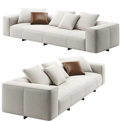 Light Gray Sectional Sofa With Modern Design Upholstered Fabric Brown Accent Pillows And Black Legs 3d model